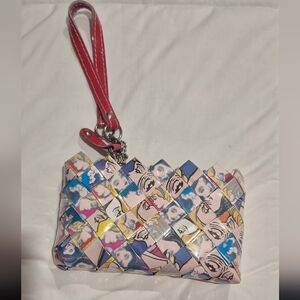 Nahui Ollin Multicolor Pop-Art Woven Wristlet with Pink Strap